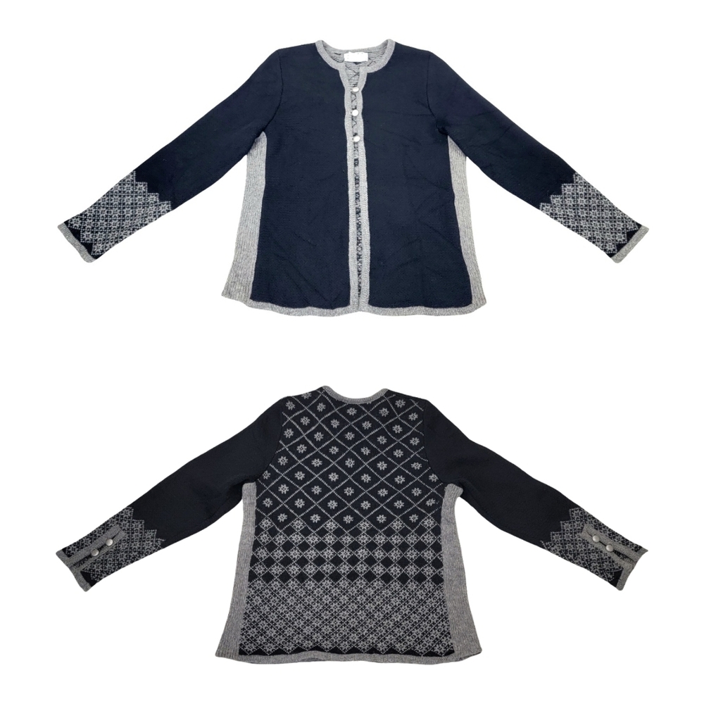 Handmade In Estonia 100% Wool Fair Isle Knit Cardigan Scandinavian Black Size S - Picture 17 of 17